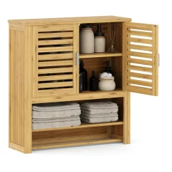 Hängeschrank Bambus VARA mit Ablage 62 x 21 x 66 cm natur