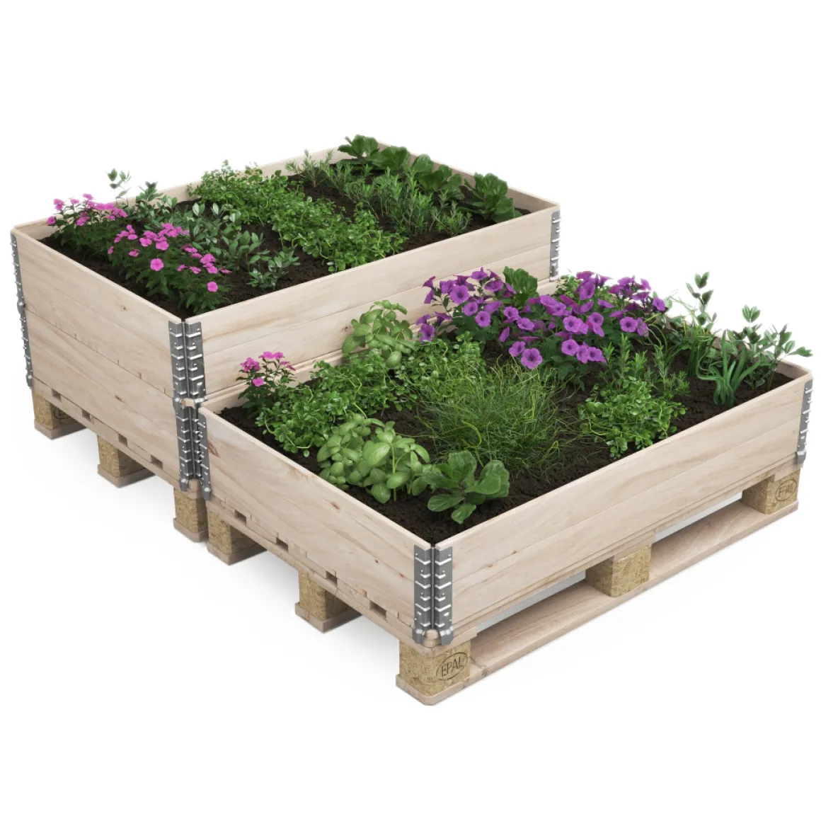 Hochbeet mit 2 Paletten Holz 120 x 80 x 34 cm