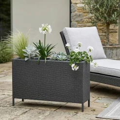 Hochbeet Rattan mit 4 Töpfen 100 x 30 x 60 cm schwarz