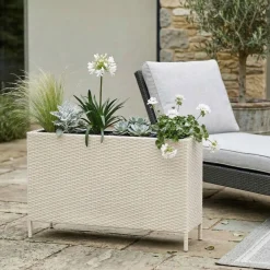 Hochbeet Rattan mit 4 Töpfen 100 x 30 x 60 cm beige