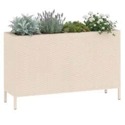 Hochbeet Rattan mit 4 Töpfen 100 x 30 x 60 cm beige