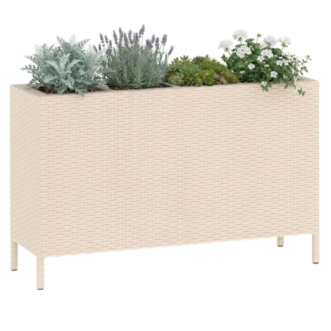 Hochbeet Rattan mit 4 Töpfen 100 x 30 x 60 cm beige