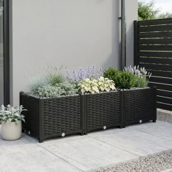 Hochbeet Rattan 120 x 40 x 38 cm schwarz