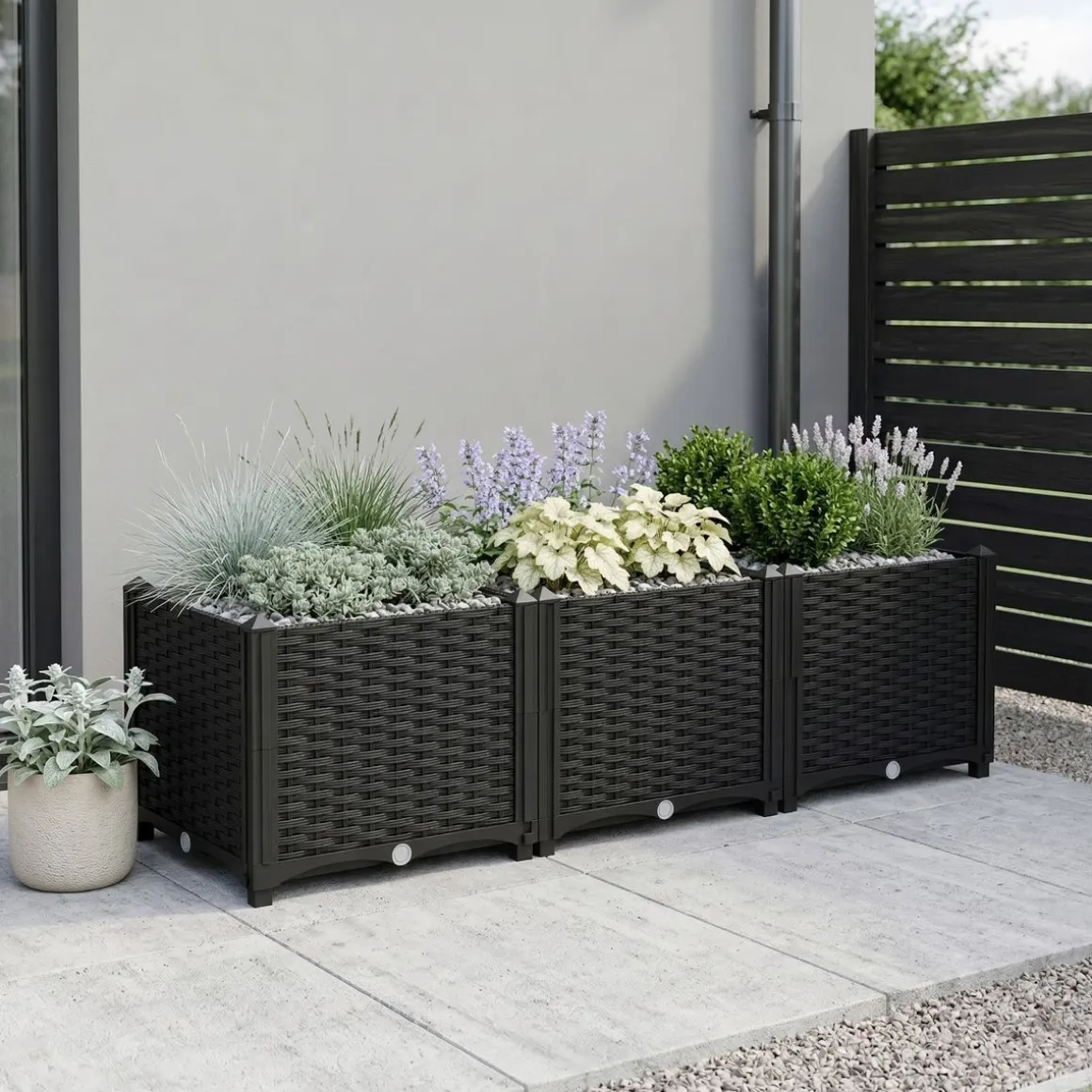 Hochbeet Rattan 120 x 40 x 38 cm schwarz