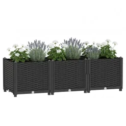 Hochbeet Rattan 120 x 40 x 38 cm schwarz