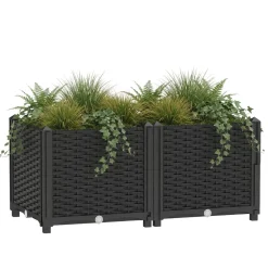 Hochbeet Rattan 80 x 40 x 38 cm schwarz