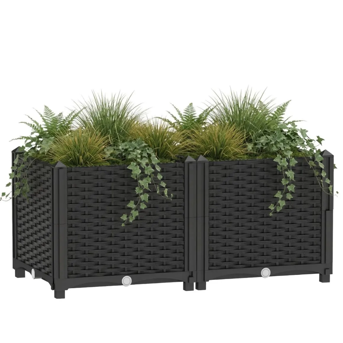 Hochbeet Rattan 80 x 40 x 38 cm schwarz