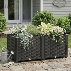 Hochbeet Rattan 80 x 40 x 38 cm schwarz
