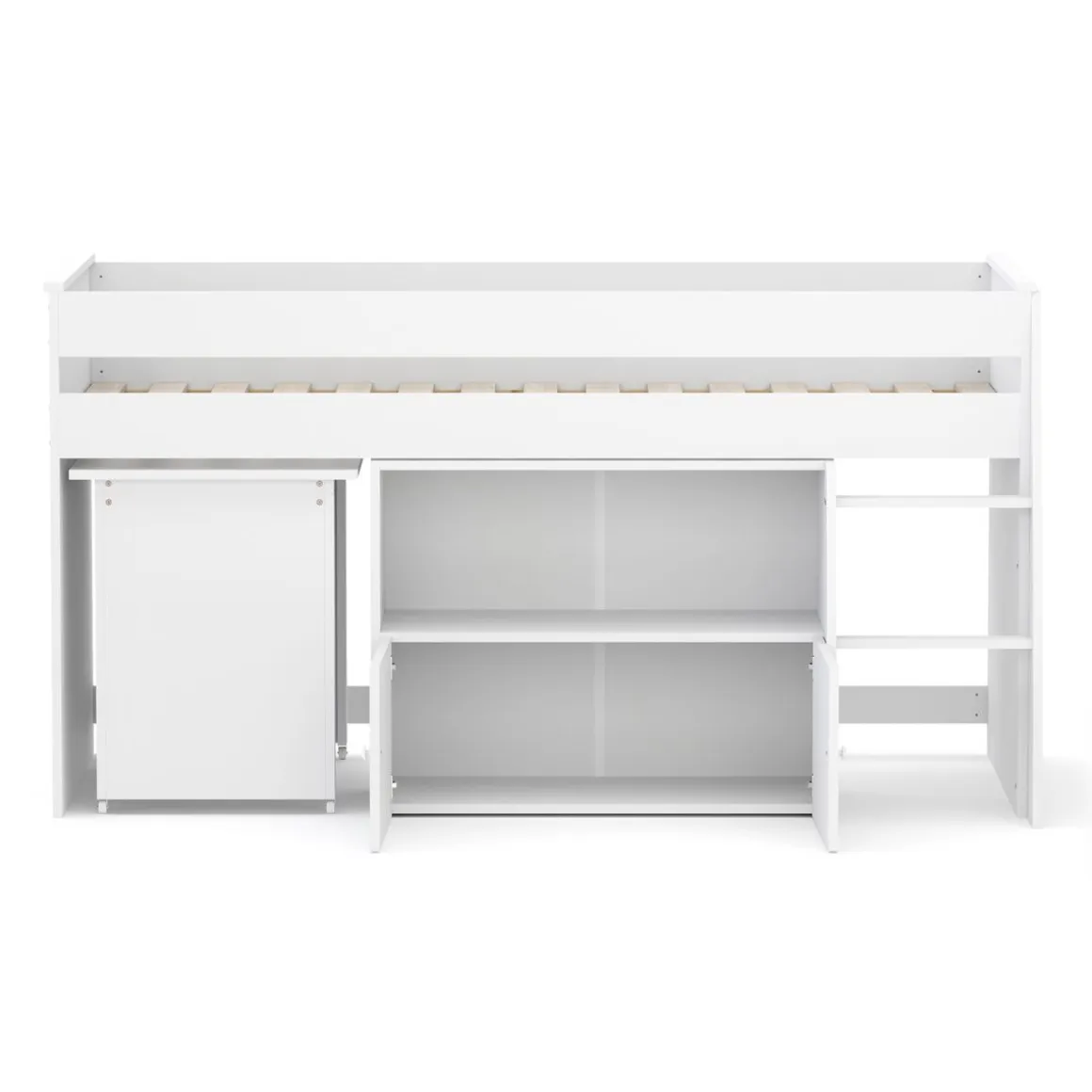 Hochbett Holz STANLEY mit Schreibtisch und Kommode 90 x 200 cm weiss