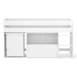 Hochbett Holz STANLEY mit Schreibtisch und Kommode 90 x 200 cm weiss