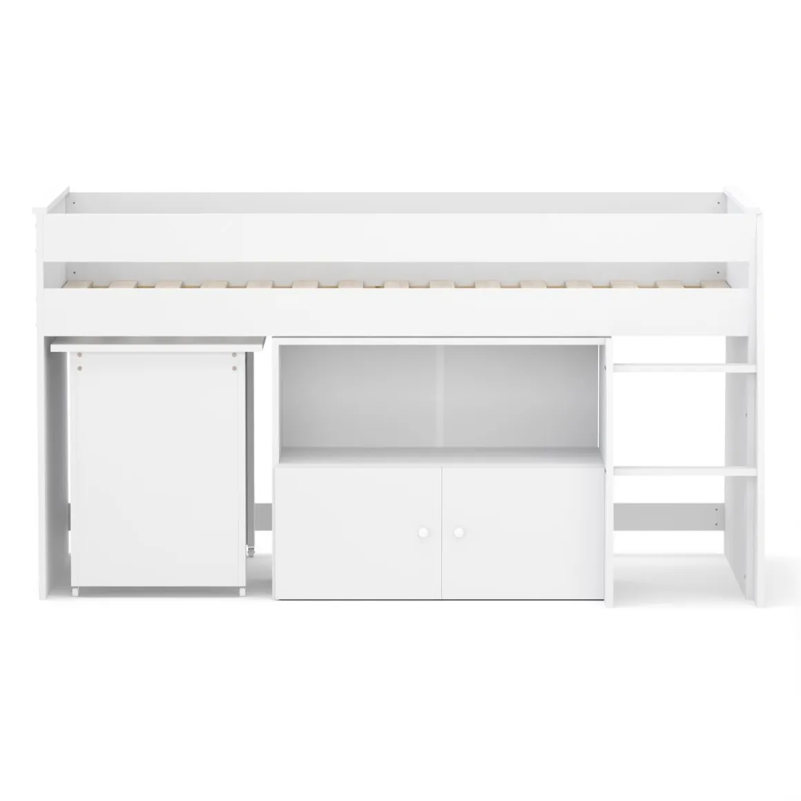 Hochbett Holz STANLEY mit Schreibtisch und Kommode 90 x 200 cm weiss