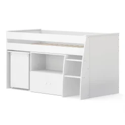 Hochbett Holz STANLEY mit Schreibtisch und Kommode 90 x 200 cm weiss