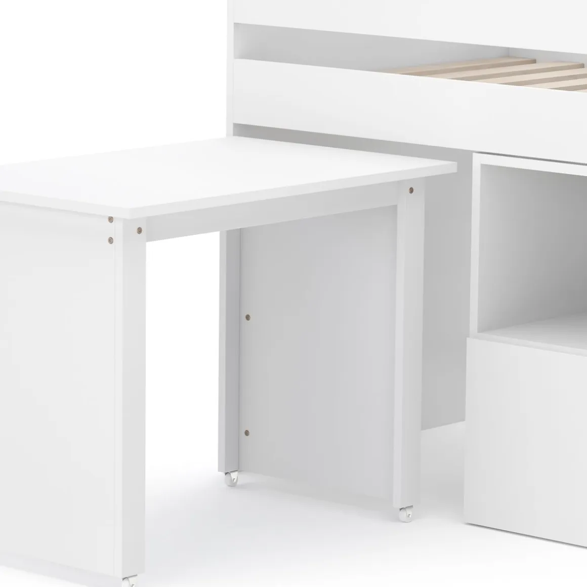 Hochbett Holz STANLEY mit Schreibtisch und Kommode 90 x 200 cm weiss