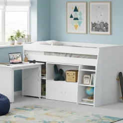 Hochbett Holz STANLEY mit Schreibtisch und Kommode 90 x 200 cm weiss