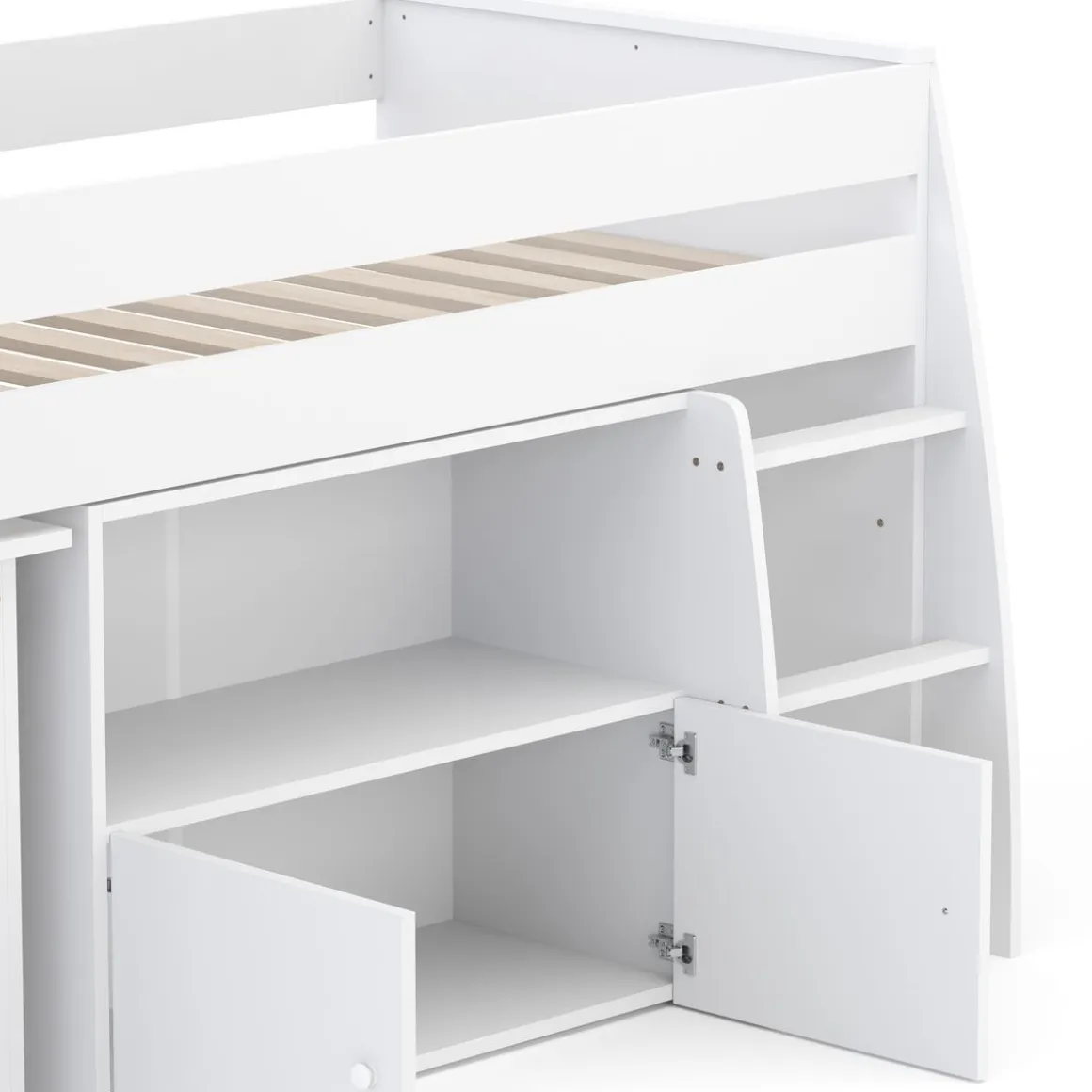 Hochbett Holz STANLEY mit Schreibtisch und Kommode 90 x 200 cm weiss