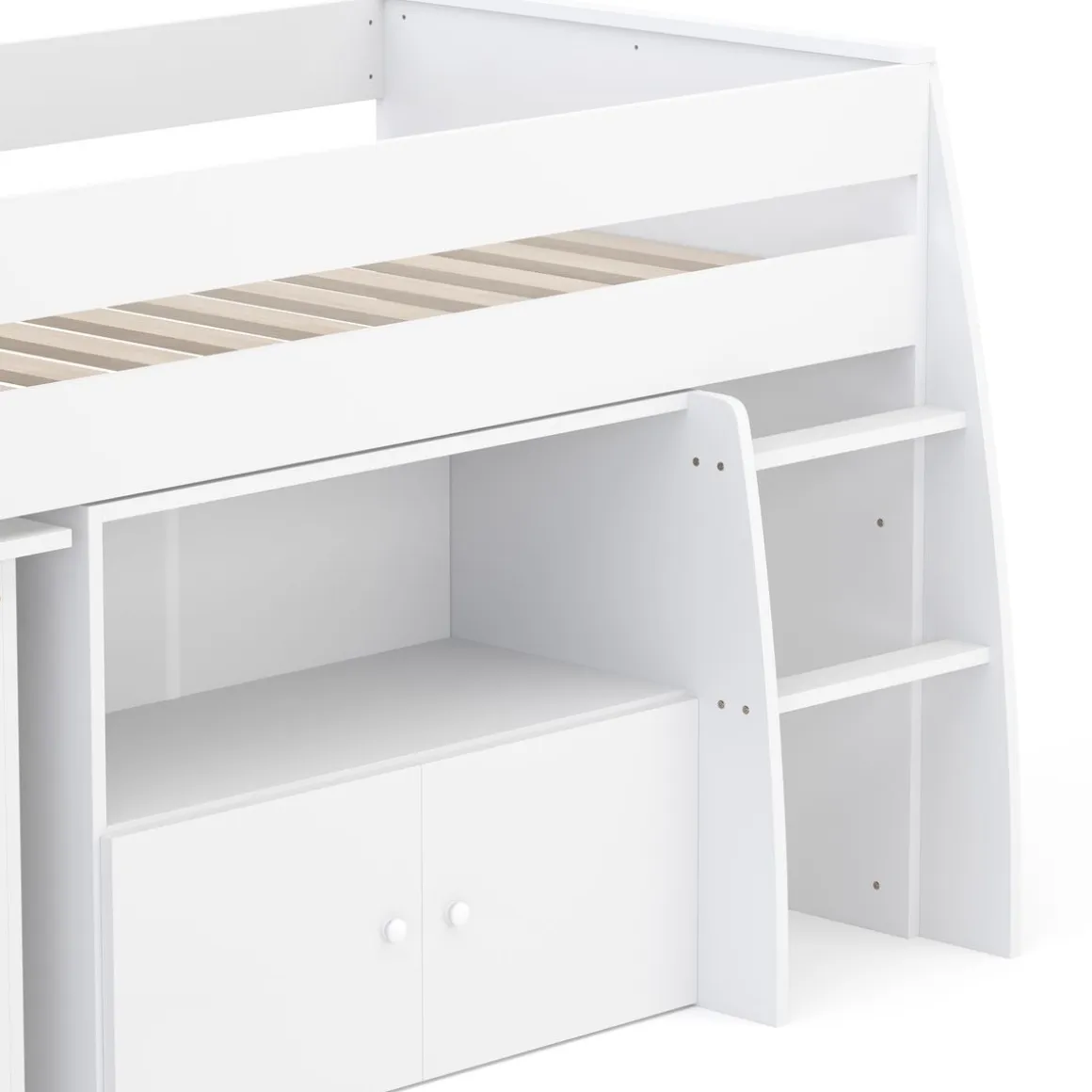 Hochbett Holz STANLEY mit Schreibtisch und Kommode 90 x 200 cm weiss