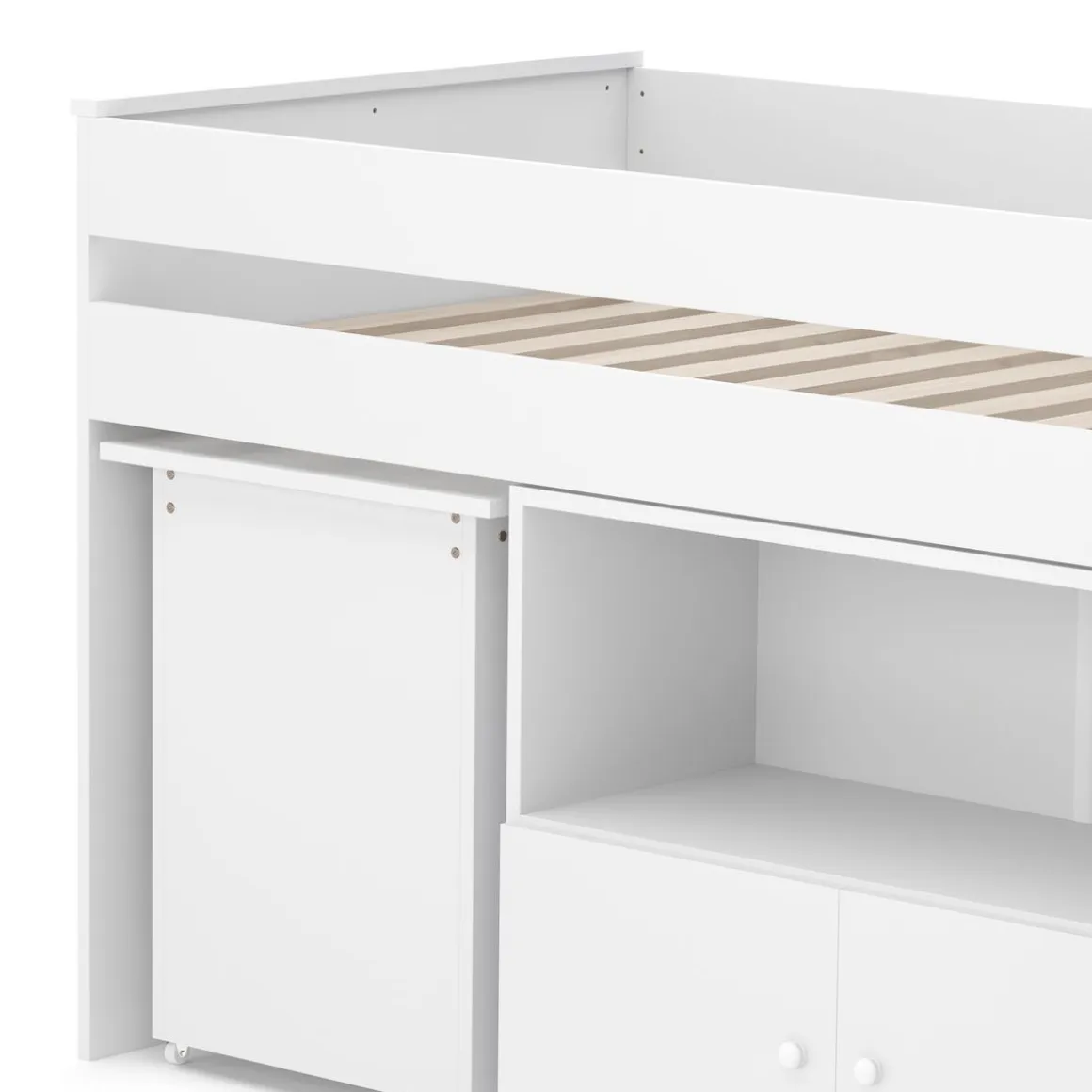 Hochbett Holz STANLEY mit Schreibtisch und Kommode 90 x 200 cm weiss