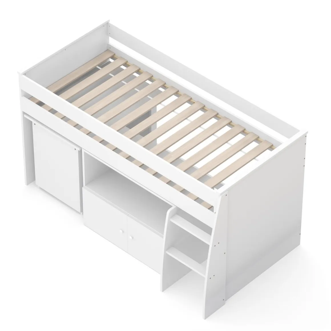 Hochbett Holz STANLEY mit Schreibtisch und Kommode 90 x 200 cm weiss