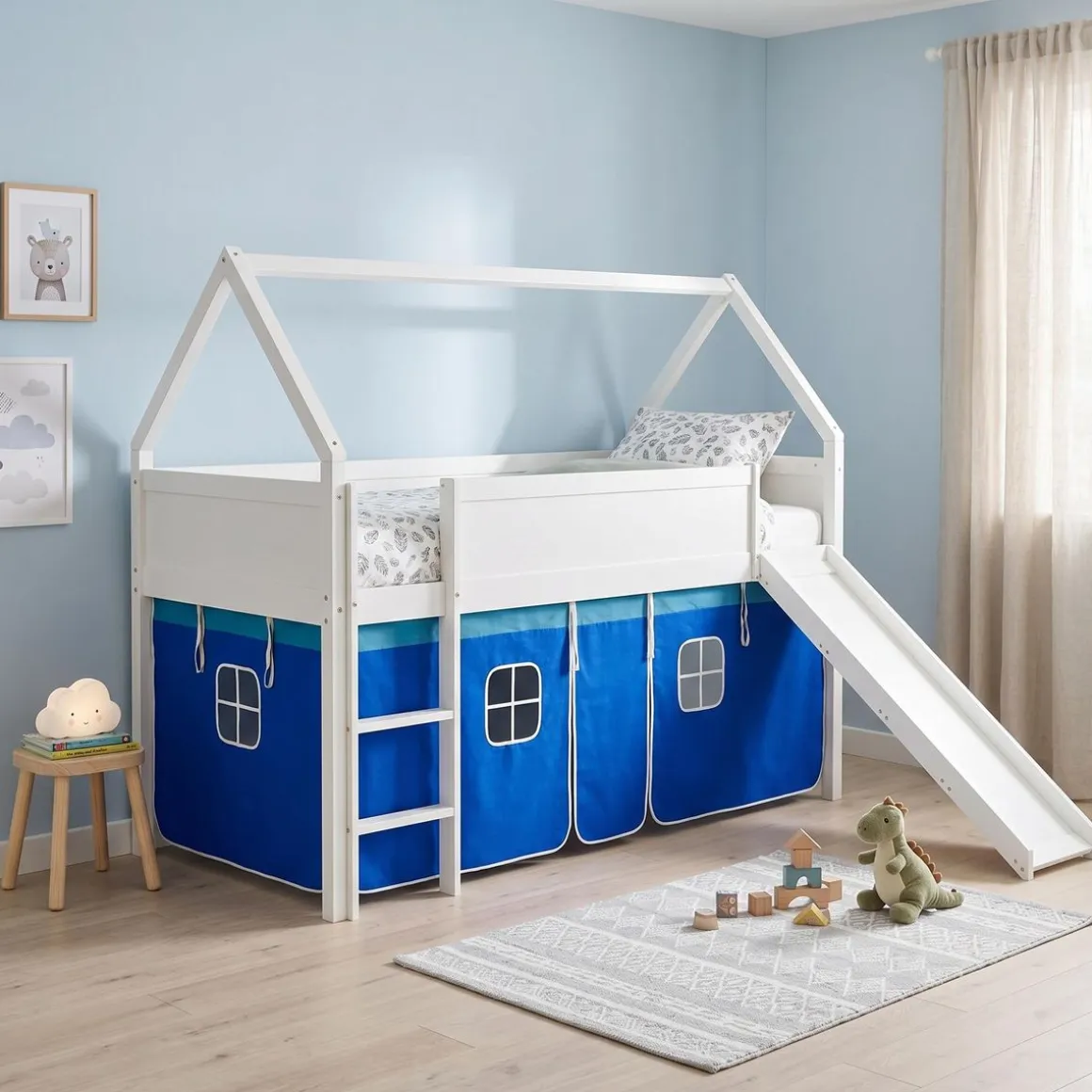 Hochbett JESSI mit Rutsche und Leiter 90 x 200 cm weiss