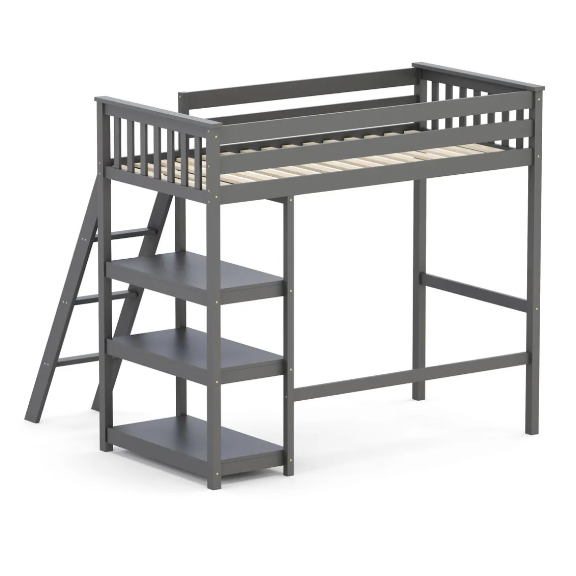 Hochbett mit Regal AGGELOS 90 x 200 cm grau