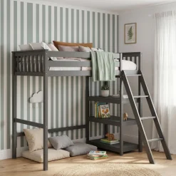 Hochbett mit Regal AGGELOS 90 x 200 cm grau