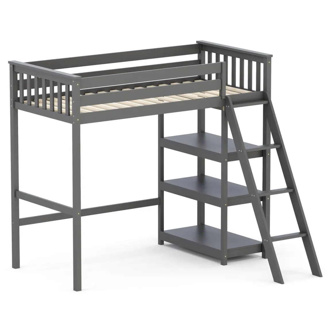Hochbett mit Regal AGGELOS 90 x 200 cm grau
