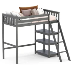 Hochbett mit Regal AGGELOS 90 x 200 cm grau