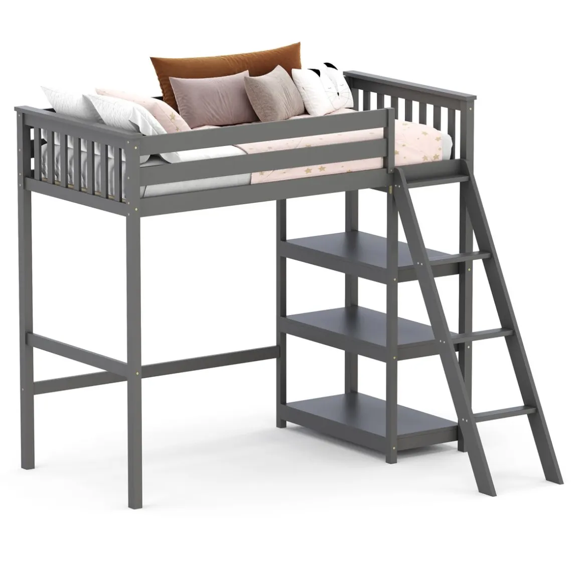 Hochbett mit Regal AGGELOS 90 x 200 cm grau