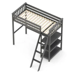 Hochbett mit Regal AGGELOS 90 x 200 cm grau