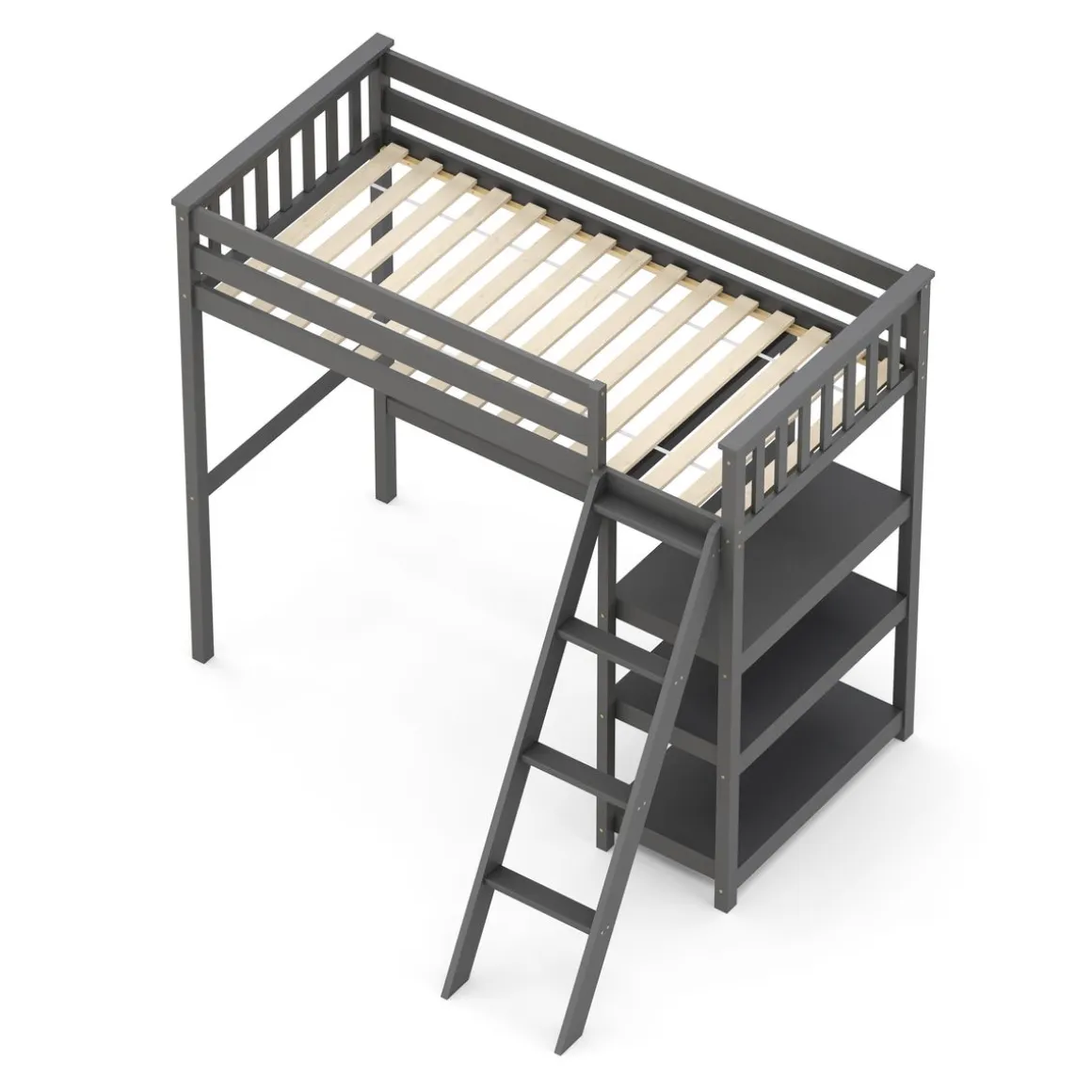 Hochbett mit Regal AGGELOS 90 x 200 cm grau