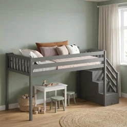 Hochbett mit Stauraum ONEIRO 90 x 200 cm grau