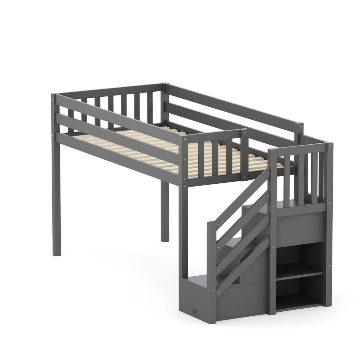 Hochbett mit Stauraum ONEIRO 90 x 200 cm grau