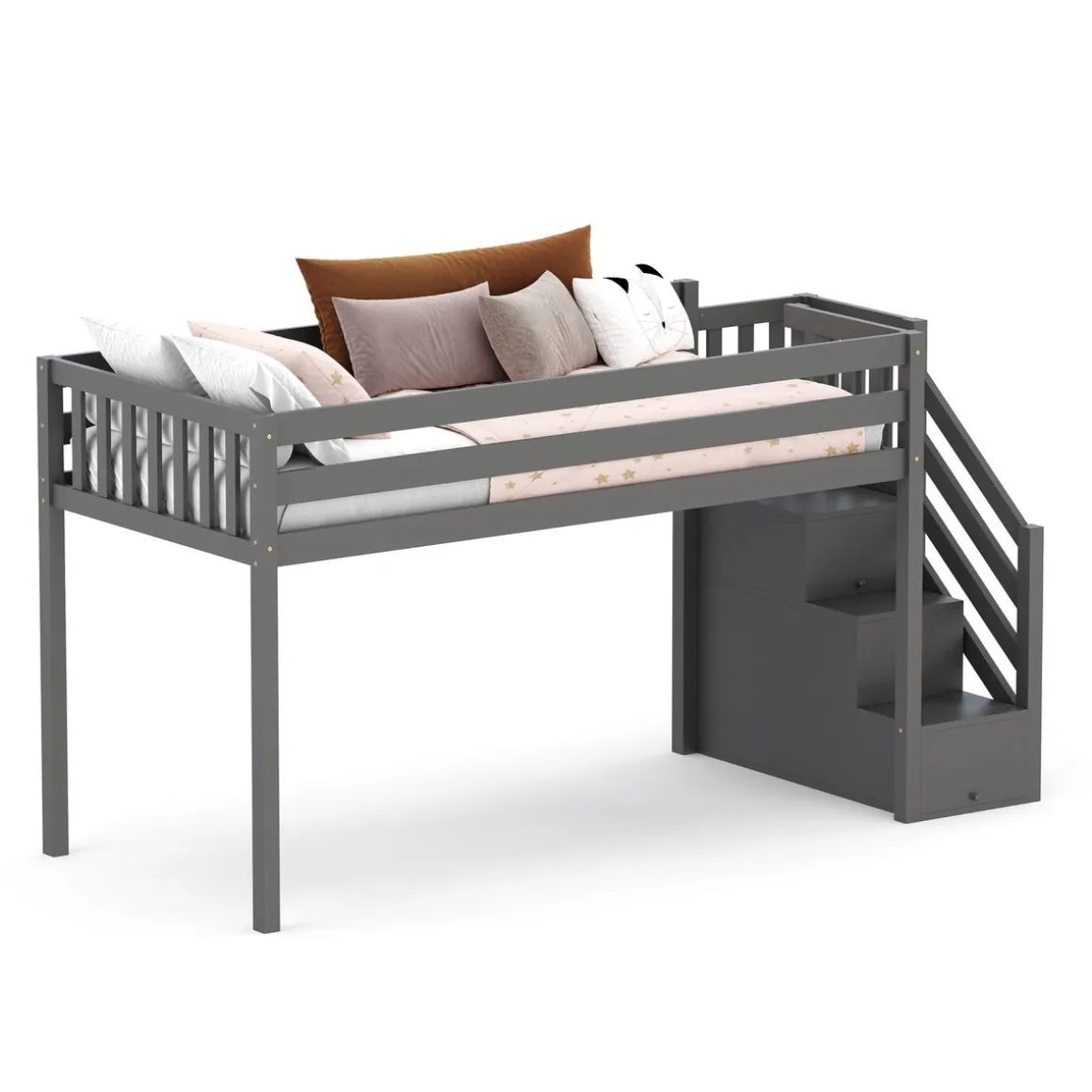 Hochbett mit Stauraum ONEIRO 90 x 200 cm grau