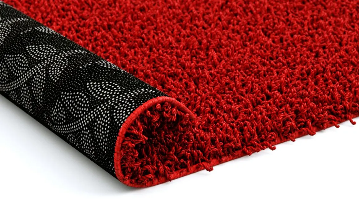 Hochflor Teppich rund 120 cm rot