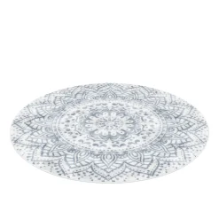 Hochflor Teppich rund 120 cm weiss/grau