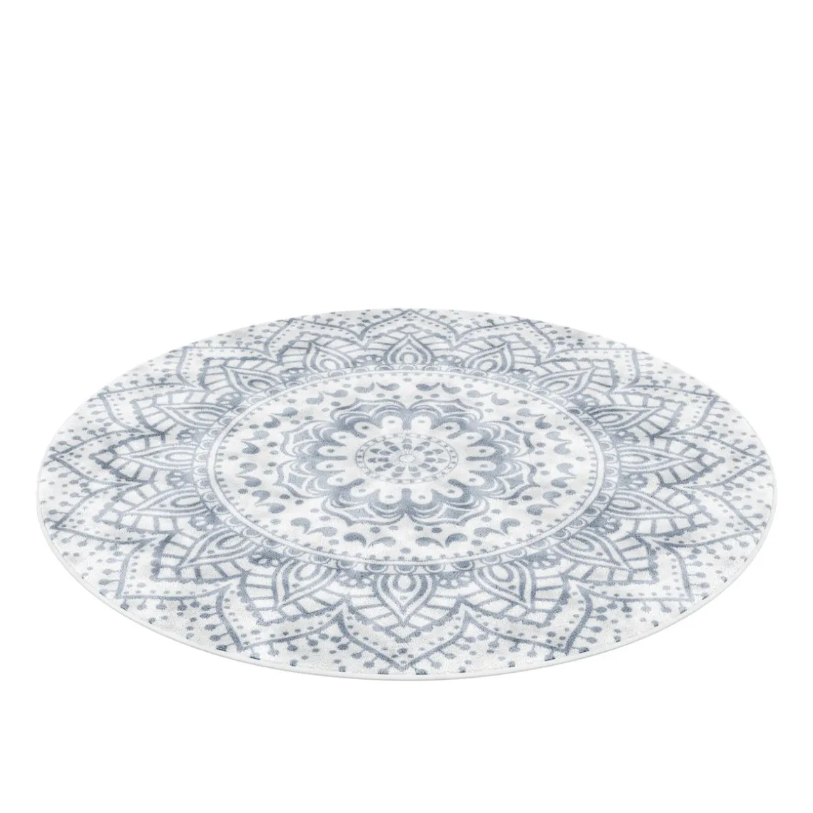 Hochflor Teppich rund 120 cm weiss/grau