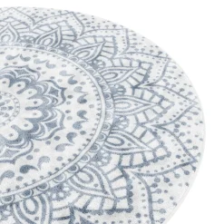 Hochflor Teppich rund 120 cm weiss/grau