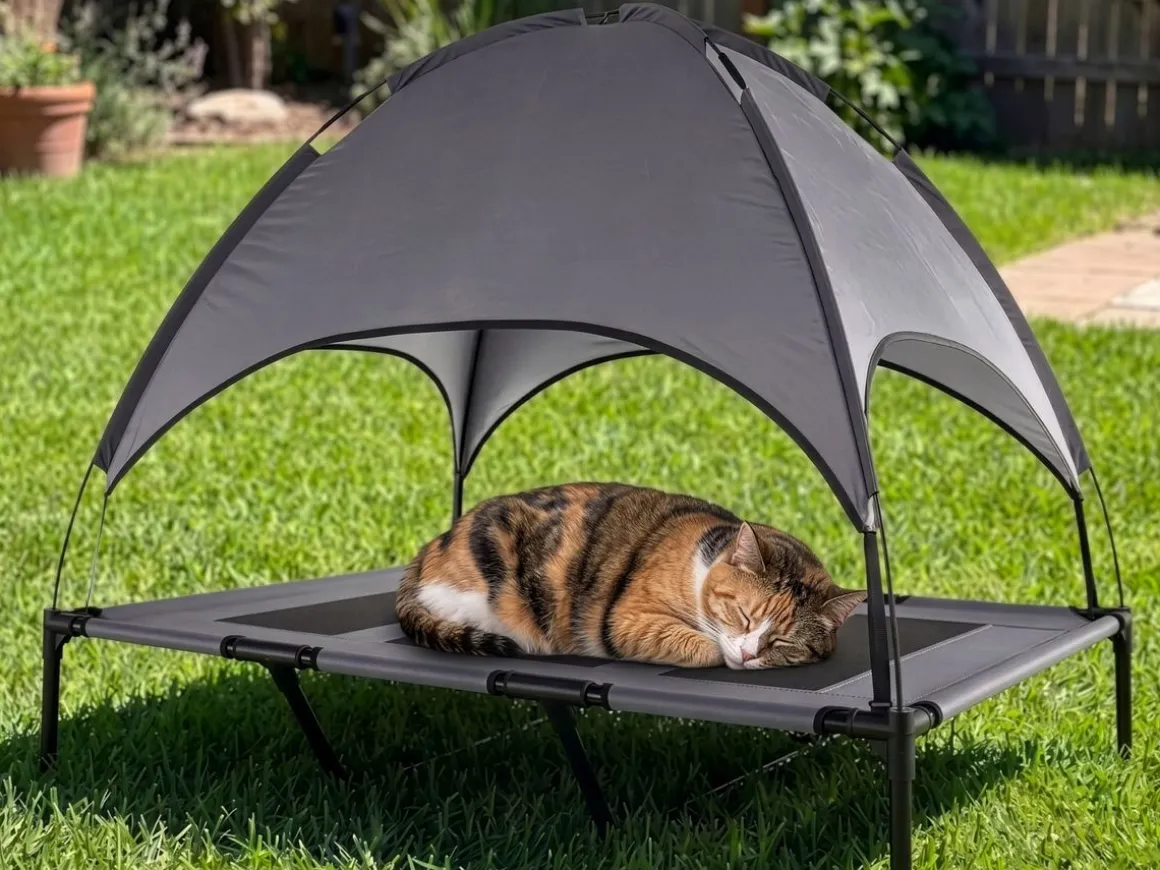 Hundebett Katzenbett erhöht mit Sonnendach XL anthrazit/schwarz