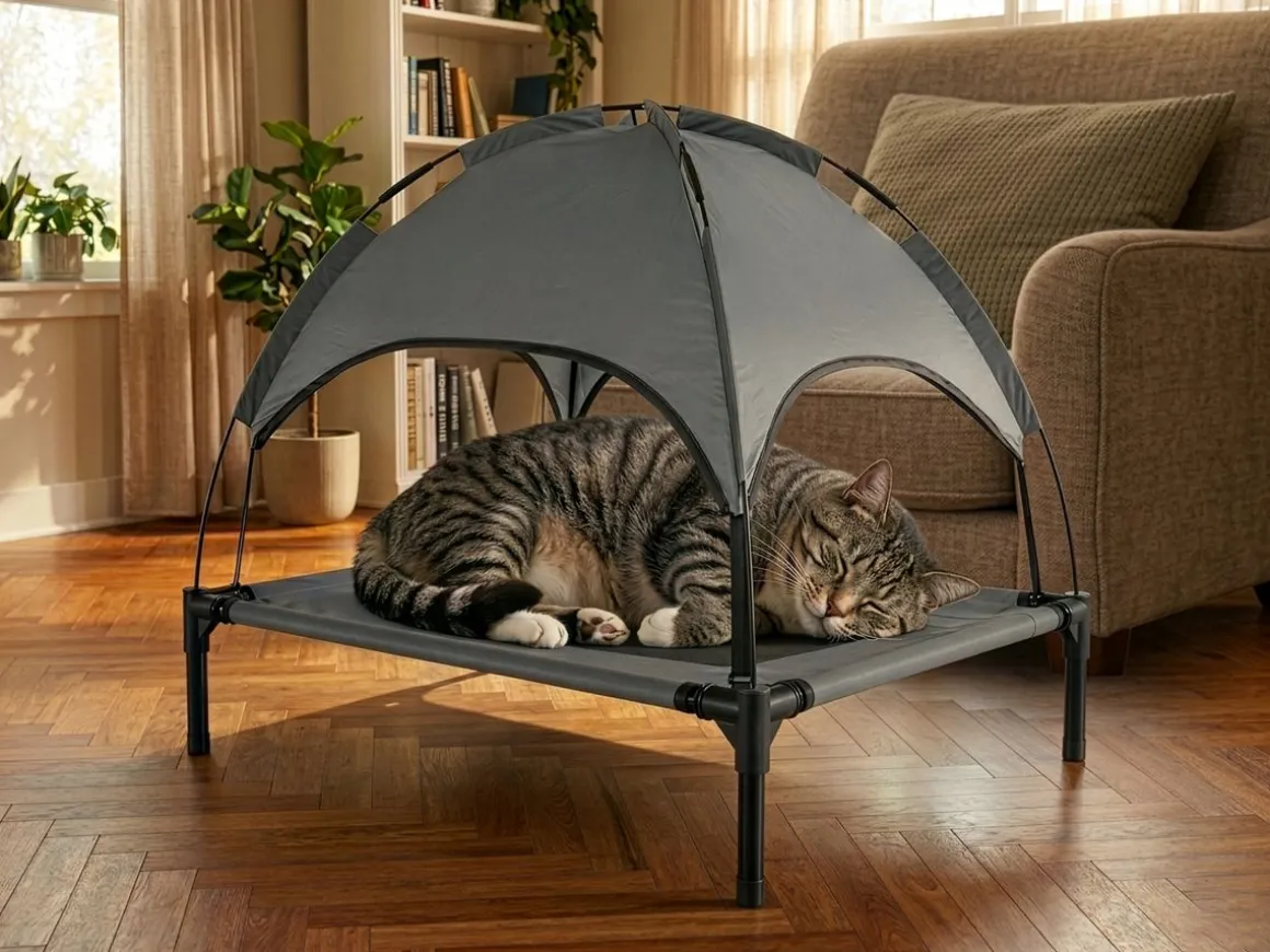 Hundebett Katzenbett erhöht mit Sonnendach M anthrazit/schwarz