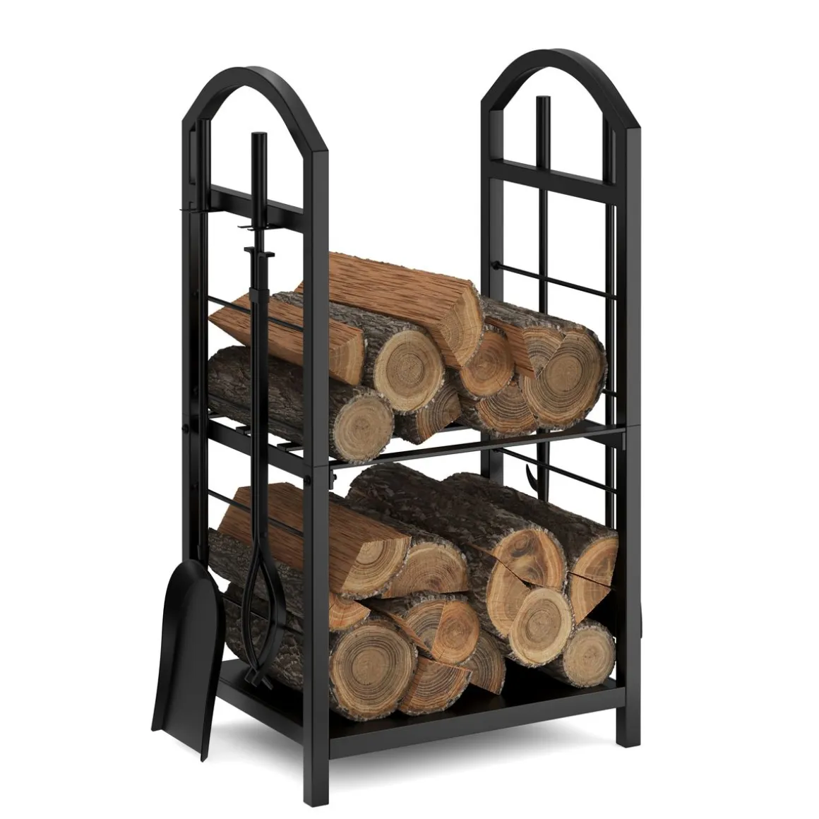 Kaminholzregal mit Kaminbesteck 40 x 30 x 74 cm
