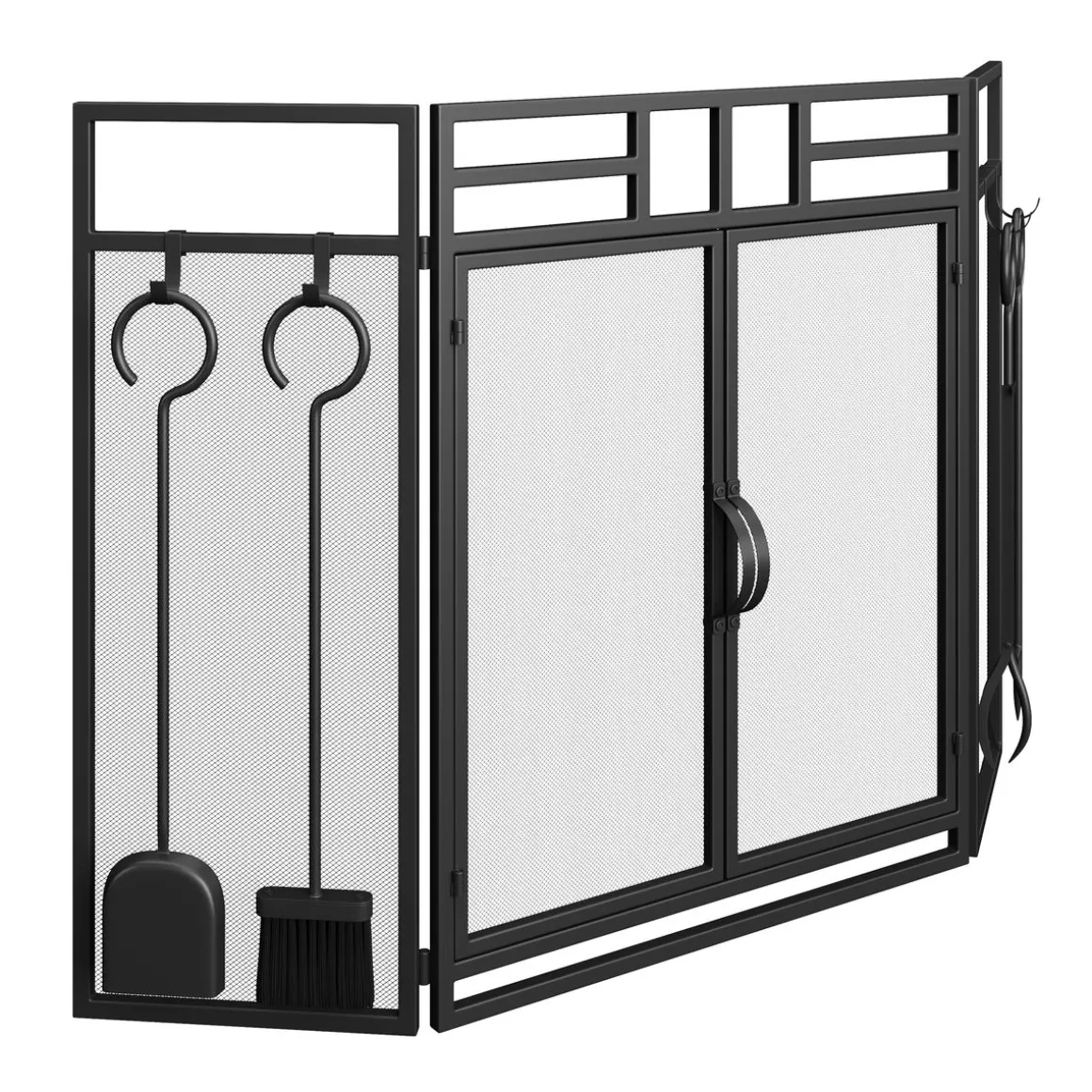 Kaminschutzgitter mit Kaminwerkzeug 123 x 77 cm