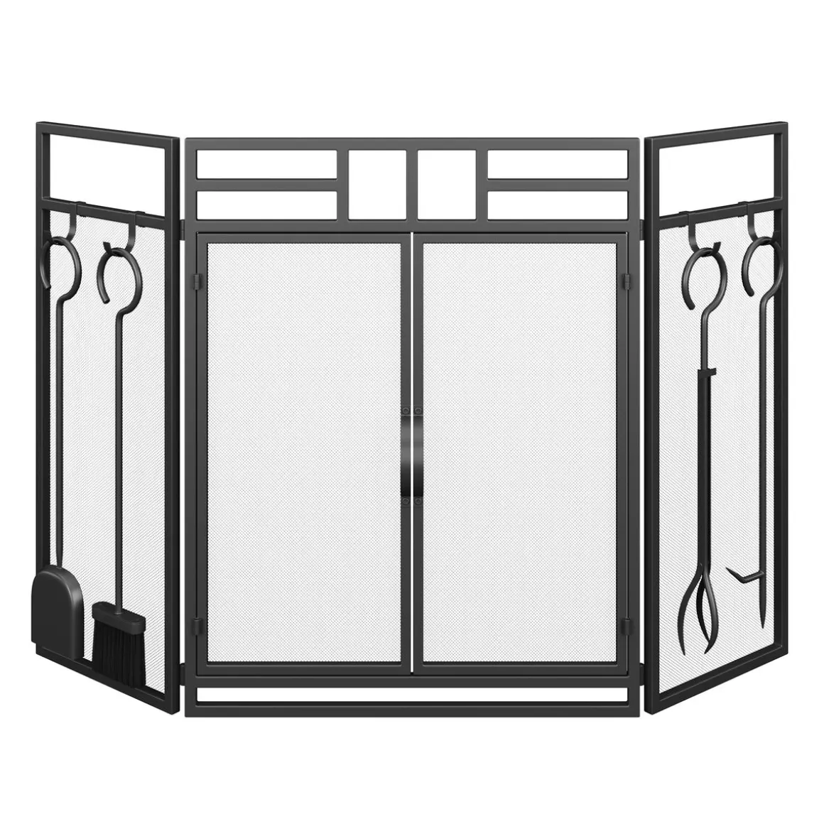 Kaminschutzgitter mit Kaminwerkzeug 123 x 77 cm
