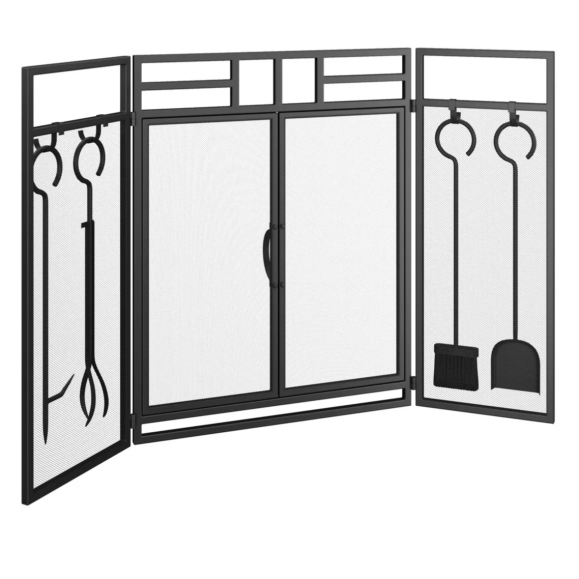Kaminschutzgitter mit Kaminwerkzeug 123 x 77 cm