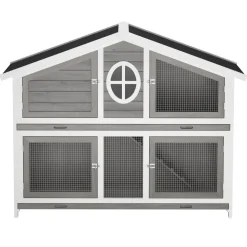 Kaninchenstall Holz BUNNIX 140 x 53 x 110 cm grau/weiss