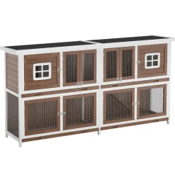 Kaninchenstall Holz BUNZO 211 x 52 x 107 cm natur/weiss