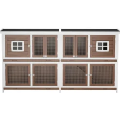 Kaninchenstall Holz BUNZO 211 x 52 x 107 cm natur/weiss