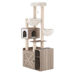 Katzenbaum mit Katzentoilette und Fressstation 155 cm braun