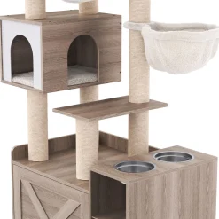 Katzenbaum mit Katzentoilette und Fressstation 155 cm braun