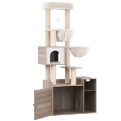 Katzenbaum mit Katzentoilette und Fressstation 155 cm braun