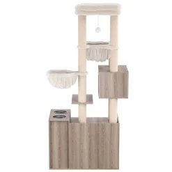 Katzenbaum mit Katzentoilette und Fressstation 155 cm braun